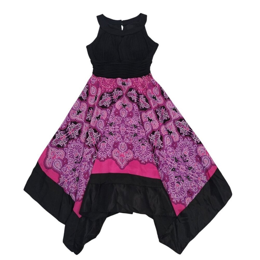 Melrose Women’s Floral Print Dress Black, Violet & Pink Elegant  Skirt – Size 6